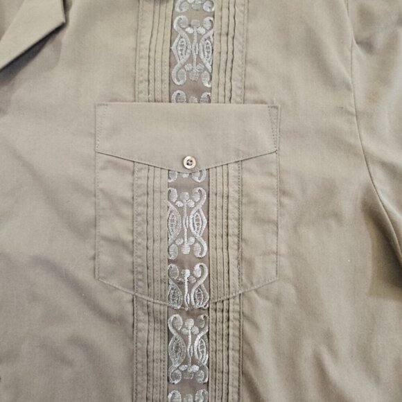 Omega Cubavera Shirt Mens XL Button Down Brown Embroidered 4 Pocket Italy EUC LN - Picture 5 of 14